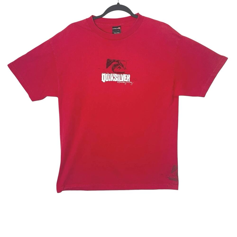 VTG Quiksilver Red Graphic T-Shirt Surf Skate Y2K Grunge Size Large